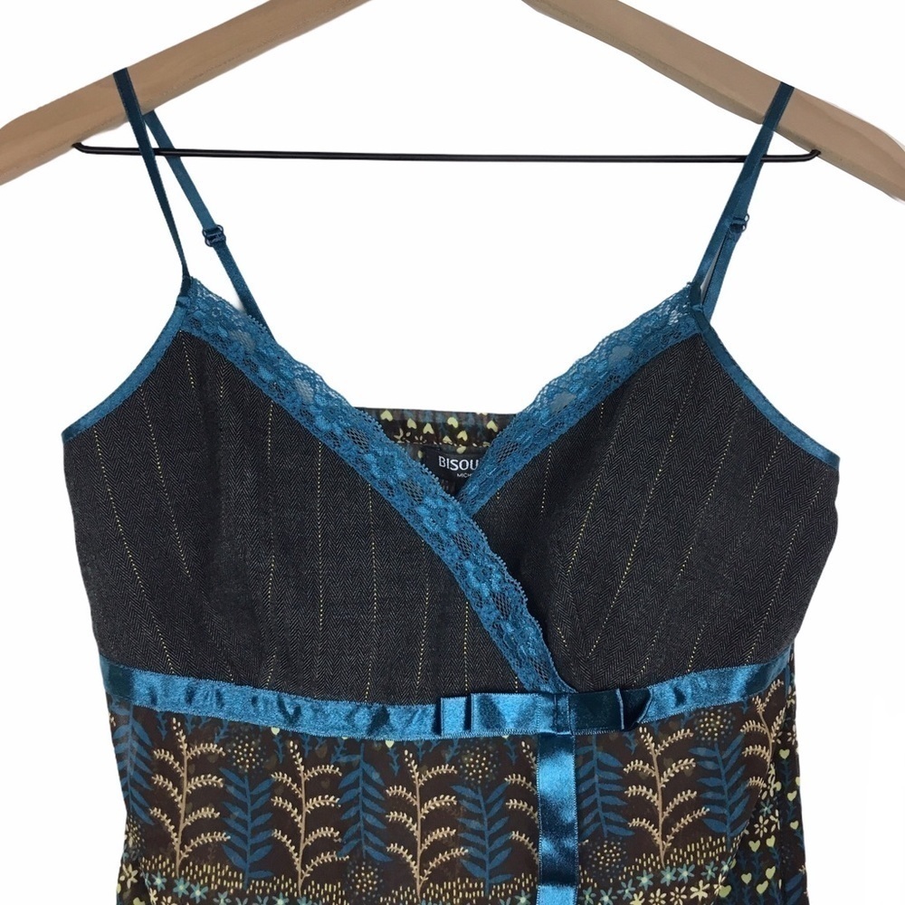 BISOU BISOU Cami Camisole Top Floral Stripe Sheer Lace Y2K 90s Pinstripe Size 4 - Picture 2 of 9